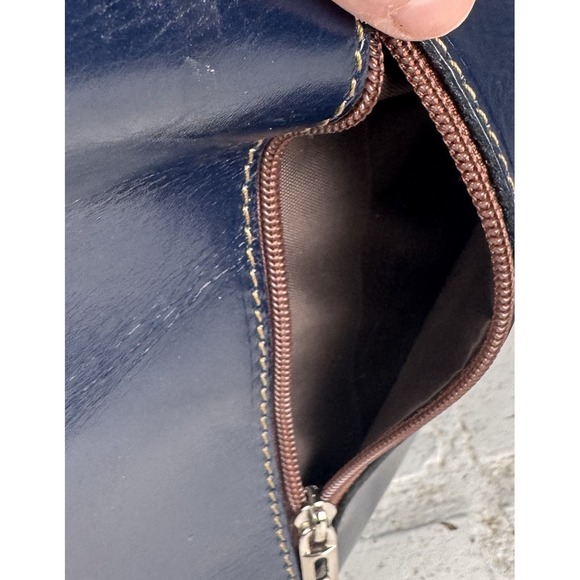 Vera Pelle Genuine Leather Solo Perche Backpack Purse Navy W/Brown Made In Italy - Picture 4 of 16